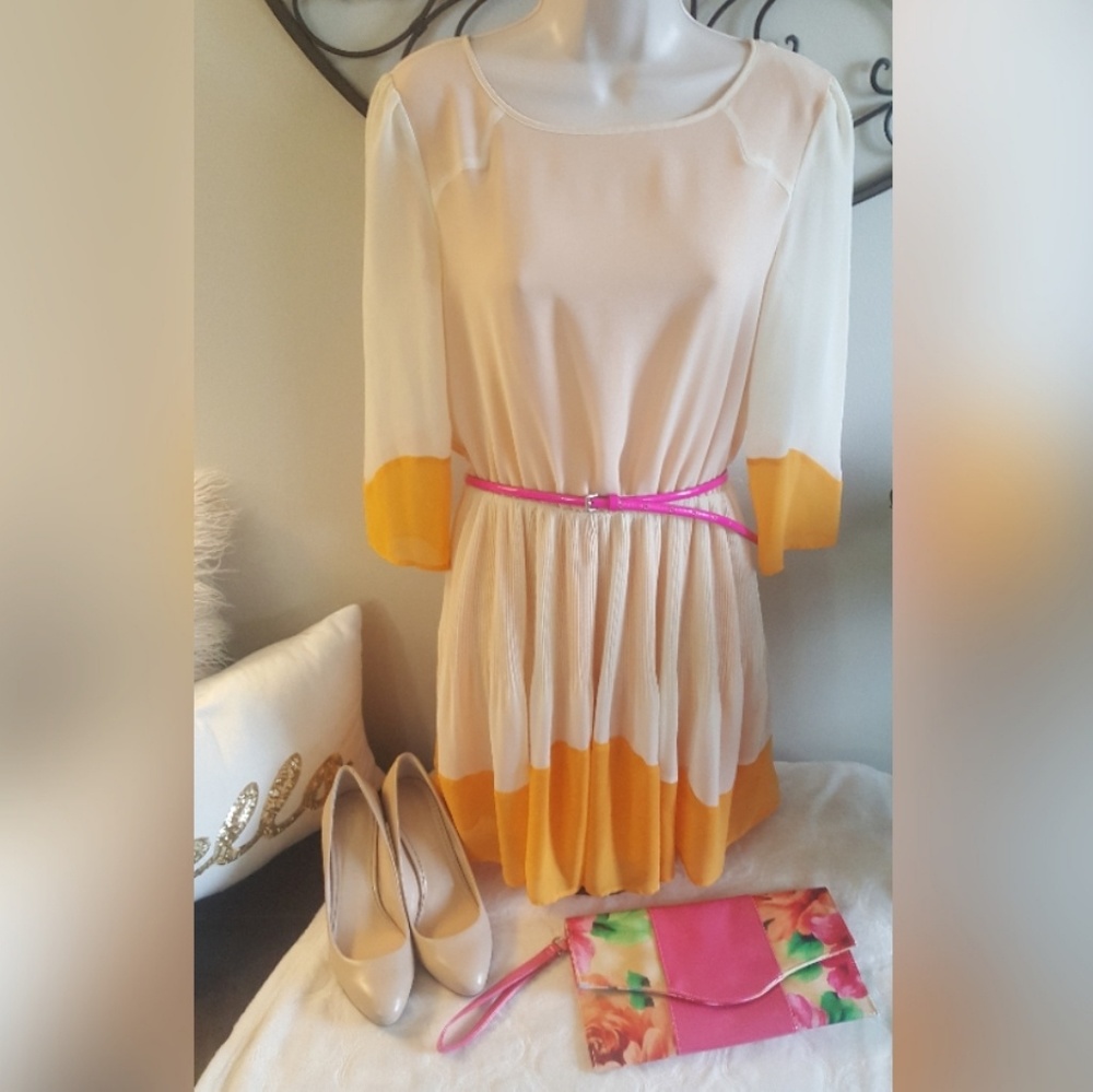 Topshop Orange Color Block Pleated Dress Size 4
